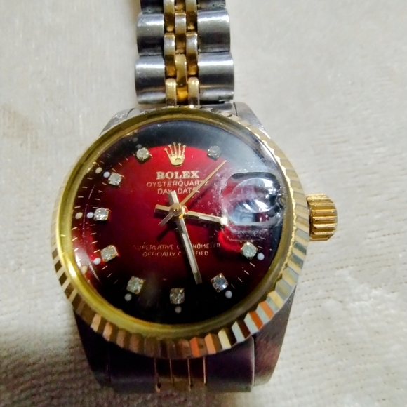 Women's 2-Tone Band, Red Bezel, Rolex Watch - Picture 3 of 4